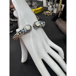 Cara NY White Enamel Clamper Bracelet with Aurora Borealis and Pastel Crystals